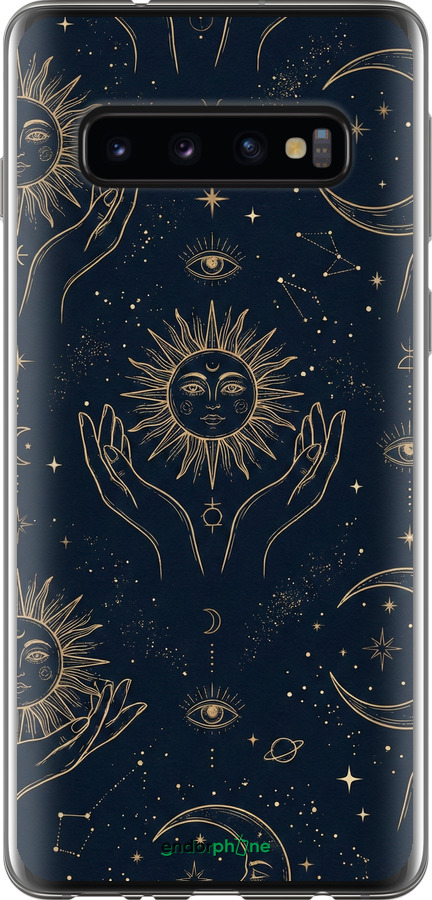 Силиконовый чехол Celestial Harmony: Sun & Moon Gold Mystic Pattern для Samsung Galaxy S10 - 6778u-1640 изображение 
