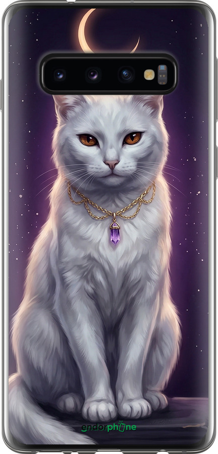 Силиконовый чехол Mystic White Cat Gothic Dark Purple Gold для Samsung Galaxy S10 - 6805u-1640 изображение 