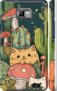 3D пластиковый матовый чехол Коты грибы для Samsung Galaxy S2 i9100 - 6321m-14 изображение 