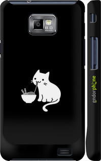 3D пластиковий матовий чехол Милий кіт на чорному фоні для Samsung Galaxy S2 i9100 - 6528m-14 изображение 