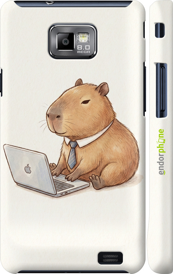 3D пластиковый глянцевый чехол Funny Capybara CEO Working для Samsung Galaxy S2 i9100 - 6777c-14 изображение 