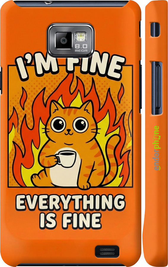 3D пластиковий матовий чехол Funny Cat для Samsung Galaxy S2 i9100 - 6786m-14 изображение 