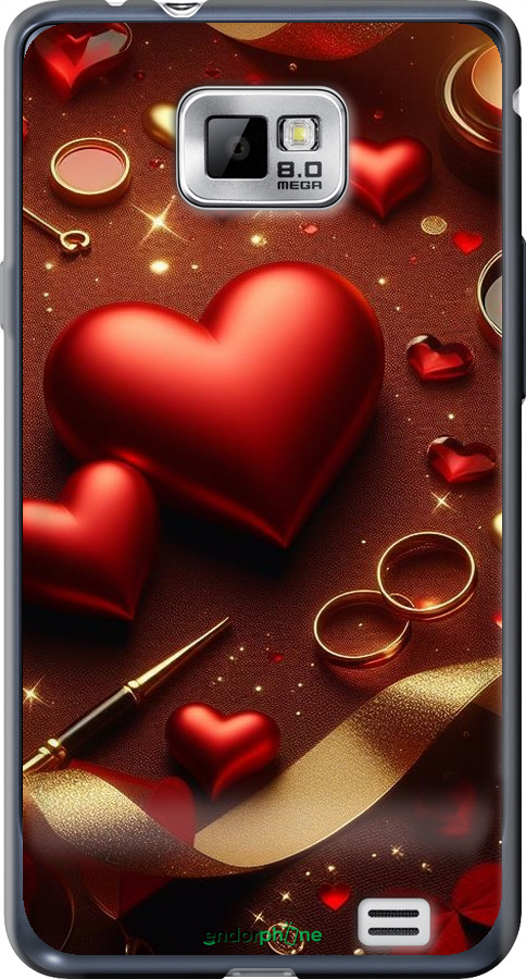 Силиконовый чехол Сердечки v3 для Samsung Galaxy S2 i9100 - 5833u-14 изображение 