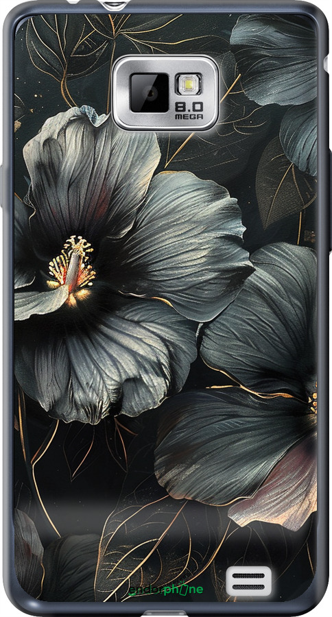 Силиконовый чехол Черные цветы для Samsung Galaxy S2 i9100 - 6031u-14 изображение 