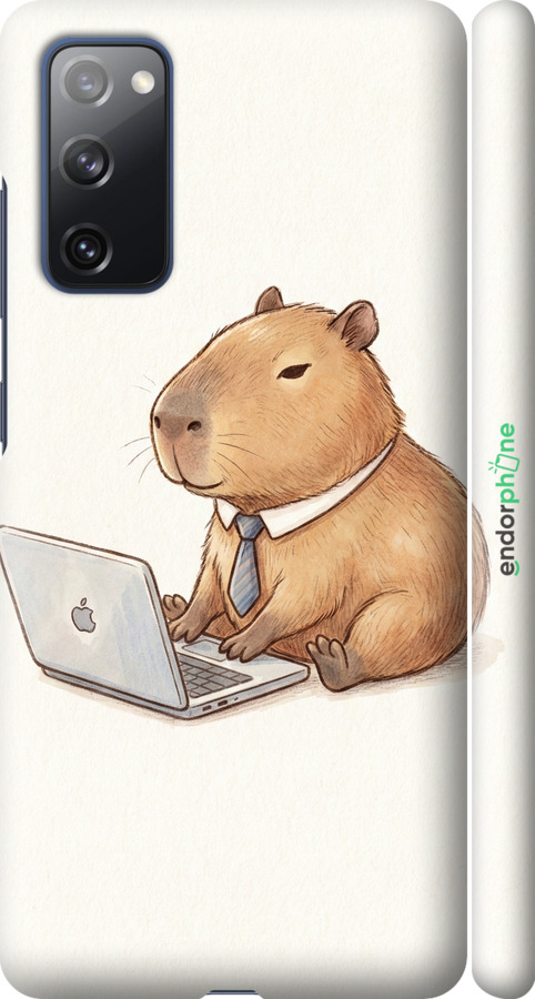3D пластиковый матовый чехол Funny Capybara CEO Working для Samsung Galaxy S20 FE G780F - 6777m-2075 изображение 
