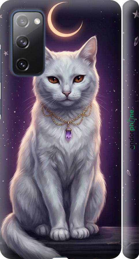 3D пластиковий матовий чехол Mystic White Cat Gothic Dark Purple Gold для Samsung Galaxy S20 FE G780F - 6805m-2075 изображение 