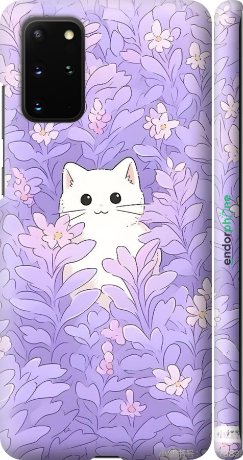 3D пластиковый матовый чехол Котик в цветах для Samsung Galaxy S20 Plus - 6390m-1822 изображение 