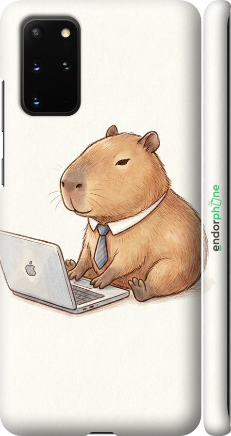 3D пластиковый матовый чехол Funny Capybara CEO Working для Samsung Galaxy S20 Plus - 6777m-1822 изображение 