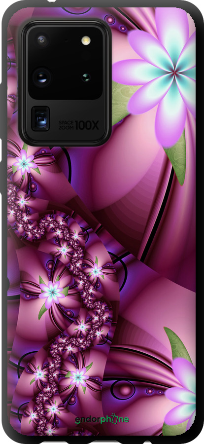 

TPU чорний чохол "Квіткова мозаїка" для Samsung Galaxy S20 Ultra, Рожевий