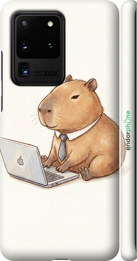 3D пластиковый матовый чехол Funny Capybara CEO Working для Samsung Galaxy S20 Ultra - 6777m-1831 изображение 