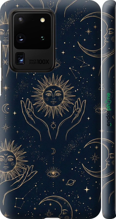 3D пластиковый матовый чехол Celestial Harmony: Sun & Moon Gold Mystic Pattern для Samsung Galaxy S20 Ultra - 6778m-1831 изображение 