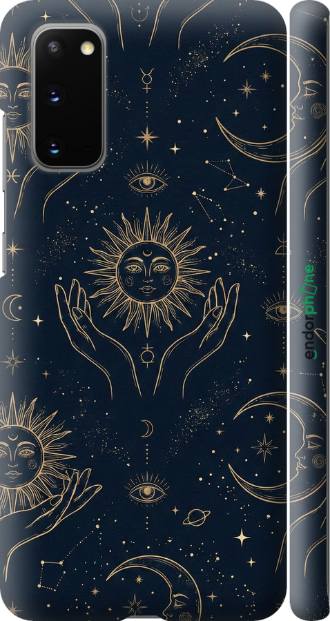 3D пластиковий матовий чехол Celestial Harmony: Sun & Moon Gold Mystic Pattern для Samsung Galaxy S20 - 6778m-1824 изображение 