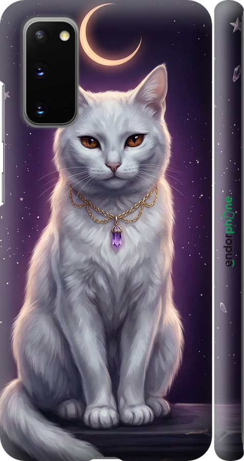 3D пластиковый матовый чехол Mystic White Cat Gothic Dark Purple Gold для Samsung Galaxy S20 - 6805m-1824 изображение 