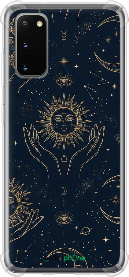 Силикон с усиленными углами чехол Celestial Harmony: Sun & Moon Gold Mystic Pattern для Samsung Galaxy S20 - 6778sp-1824 изображение 
