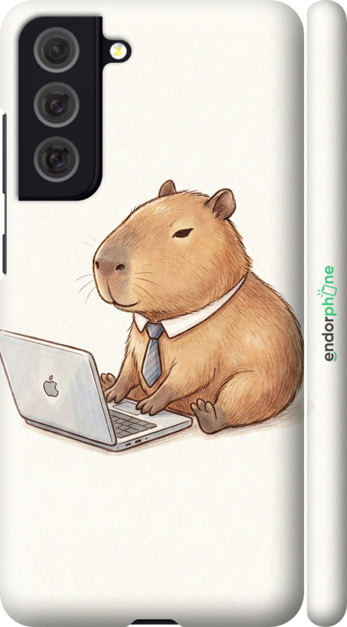 3D пластиковий матовий чехол Funny Capybara CEO Working для Samsung Galaxy S21 FE - 6777m-2302 изображение 