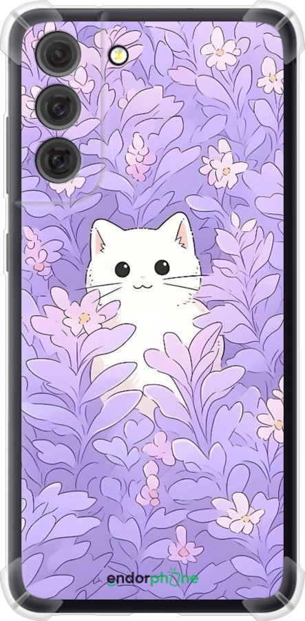 Силикон с усиленными углами чехол Котик в цветах для Samsung Galaxy S21 FE - 6390sp-2302 изображение 