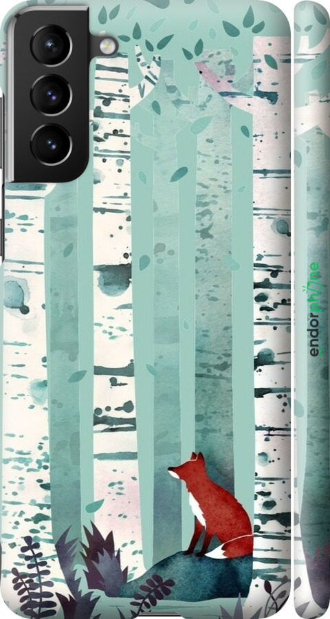 3D пластиковый матовый чехол Лис в зелёном лесу для Samsung Galaxy S21 Plus - 6547m-2115 изображение 