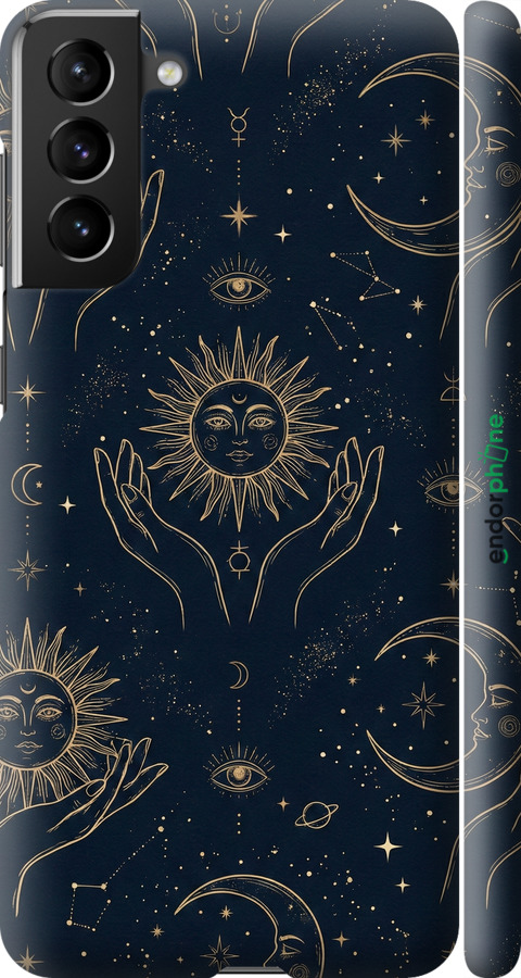 3D пластиковий матовий чехол Celestial Harmony: Sun & Moon Gold Mystic Pattern для Samsung Galaxy S21 Plus - 6778m-2115 изображение 