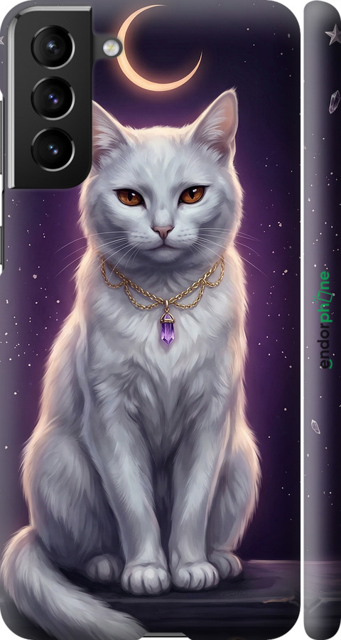 3D пластиковый матовый чехол Mystic White Cat Gothic Dark Purple Gold для Samsung Galaxy S21 Plus - 6805m-2115 изображение 