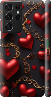 3D пластиковый матовый чехол Сердечки для Samsung Galaxy S21 Ultra (5G) - 5831m-2116 изображение 