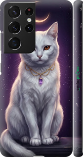 3D пластиковий матовий чехол Mystic White Cat Gothic Dark Purple Gold для Samsung Galaxy S21 Ultra (5G) - 6805m-2116 изображение 