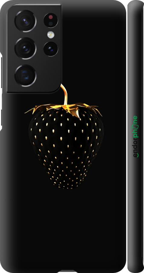 

3D пластиковий матовий чохол "Чорна полуниця" для Samsung Galaxy S21 Ultra (5G), Чорний