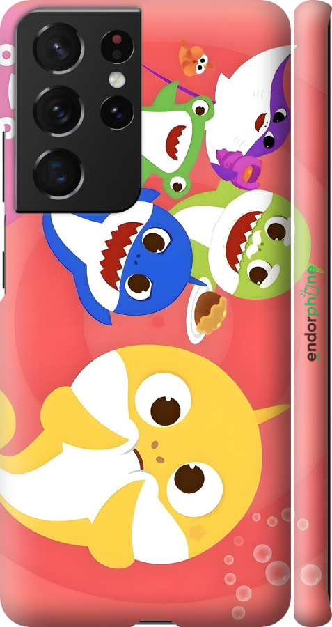 3D пластиковий матовий чехол Бейби Шаркс для Samsung Galaxy S21 Ultra (5G) - 6305m-2116 изображение 