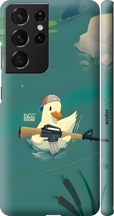 3D пластиковый матовый чехол Уточка с автоматом для Samsung Galaxy S21 Ultra (5G) - 6356m-2116 изображение 