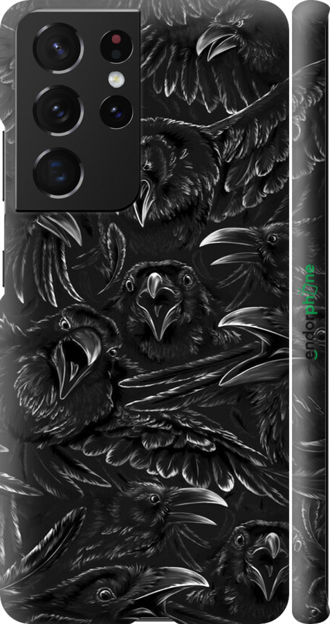 3D пластиковый матовый чехол Воронья ярость для Samsung Galaxy S21 Ultra (5G) - 6474m-2116 изображение 