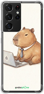 Силіконовий протиударний с посиленими кутами чехол Funny Capybara CEO Working для Samsung Galaxy S21 Ultra (5G) - 6777sp-2116 изображение 
