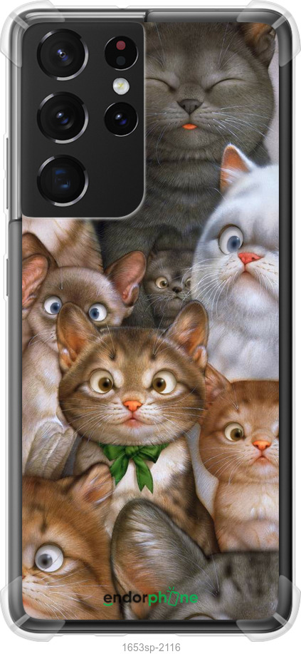 

Силіконовий протиударний с посиленими кутами чохол "Коти" для Samsung Galaxy S21 Ultra (5G)