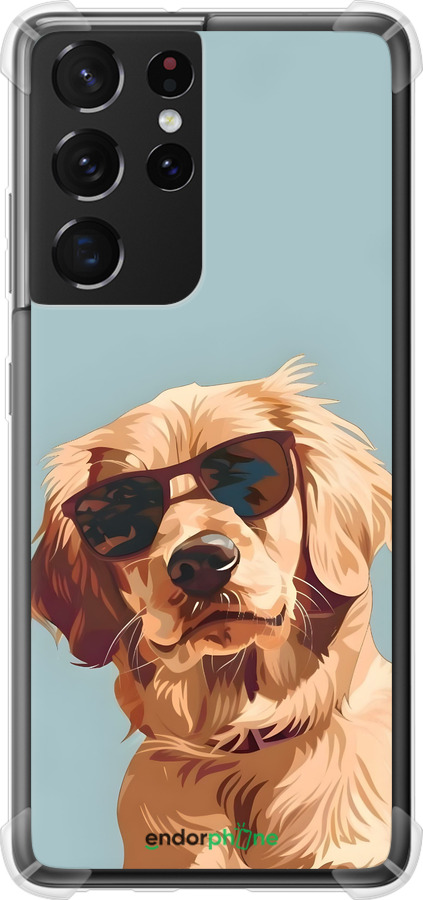Силіконовий протиударний с посиленими кутами чехол Пес в очках для Samsung Galaxy S21 Ultra (5G) - 6381sp-2116 изображение 