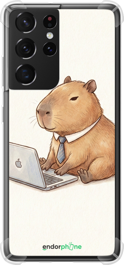 Силіконовий протиударний с посиленими кутами чехол Funny Capybara CEO Working для Samsung Galaxy S21 Ultra (5G) - 6777sp-2116 изображение 