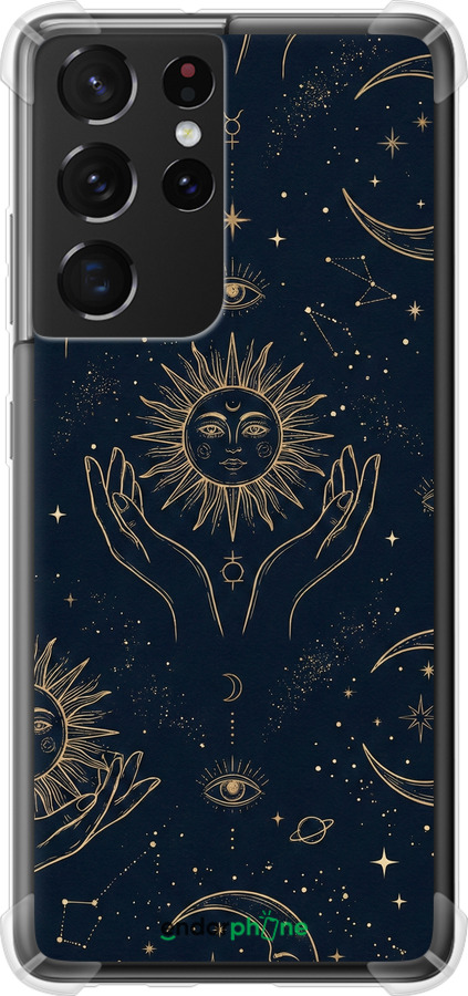 Силикон с усиленными углами чехол Celestial Harmony: Sun & Moon Gold Mystic Pattern для Samsung Galaxy S21 Ultra (5G) - 6778sp-2116 изображение 
