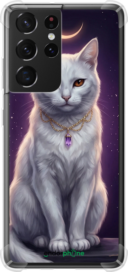 Силикон с усиленными углами чехол Mystic White Cat Gothic Dark Purple Gold для Samsung Galaxy S21 Ultra (5G) - 6805sp-2116 изображение 