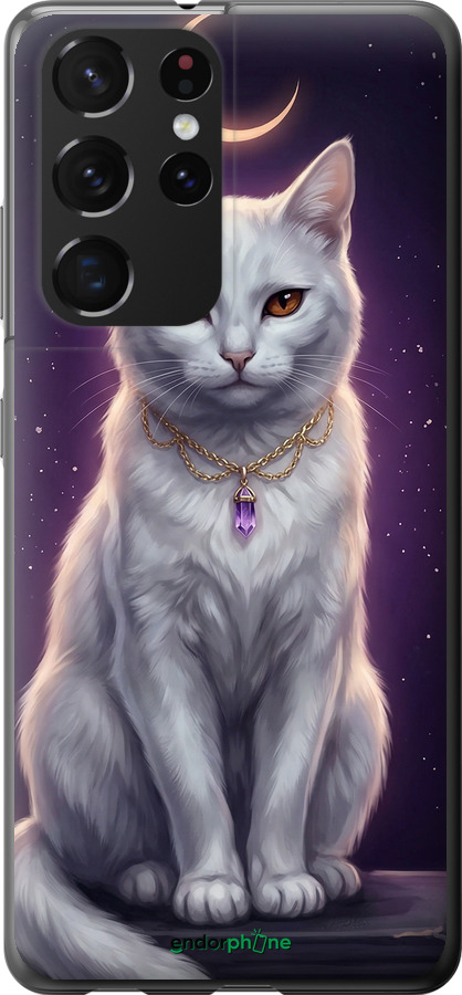 2D пластиковий чехол Mystic White Cat Gothic Dark Purple Gold для Samsung Galaxy S21 Ultra (5G) - 6805t-2116 изображение 