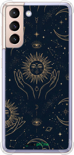 Силикон с усиленными углами чехол Celestial Harmony: Sun & Moon Gold Mystic Pattern для Samsung Galaxy S21 - 6778sp-2114 изображение 
