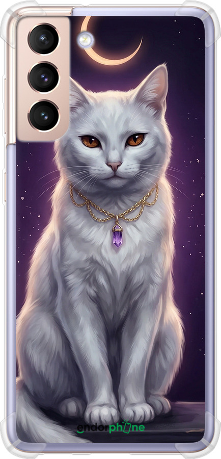 Силикон с усиленными углами чехол Mystic White Cat Gothic Dark Purple Gold для Samsung Galaxy S21 - 6805sp-2114 изображение 