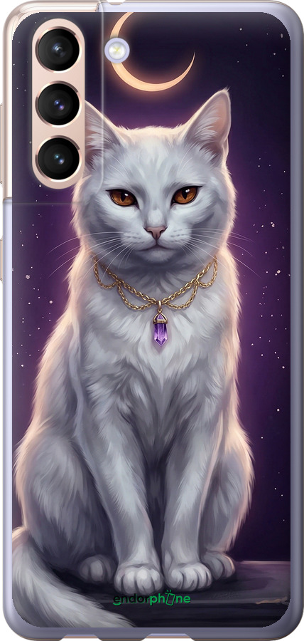 Силиконовый чехол Mystic White Cat Gothic Dark Purple Gold для Samsung Galaxy S21 - 6805u-2114 изображение 
