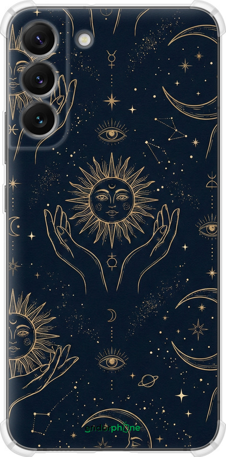 Силикон с усиленными углами чехол Celestial Harmony: Sun & Moon Gold Mystic Pattern для Samsung Galaxy S22 Plus - 6778sp-2495 изображение 