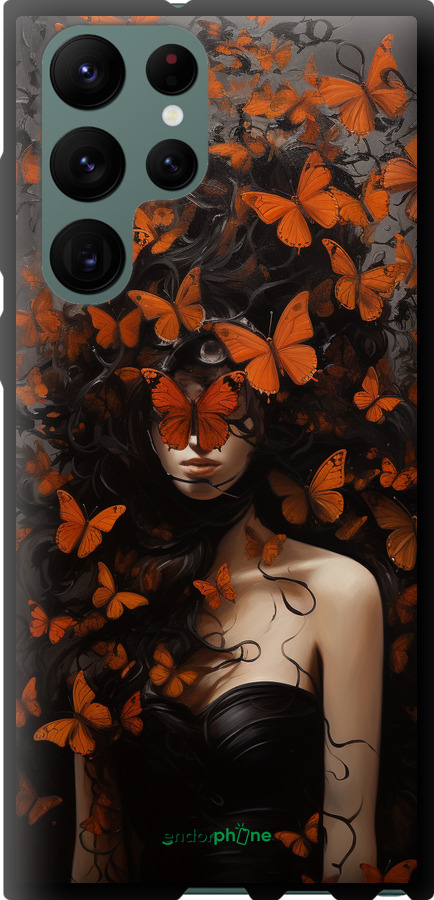 TPU чехол Дівчина з помаранчевими метеликами для Samsung Galaxy S22 Ultra - 5941b-2500 изображение 