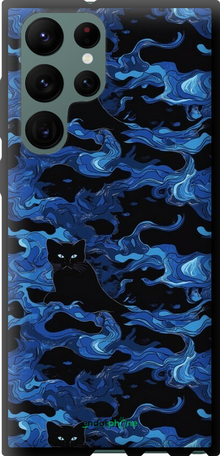 TPU чехол Візерунок чорних котів на блакитному фоні для Samsung Galaxy S22 Ultra - 6525b-2500 изображение 