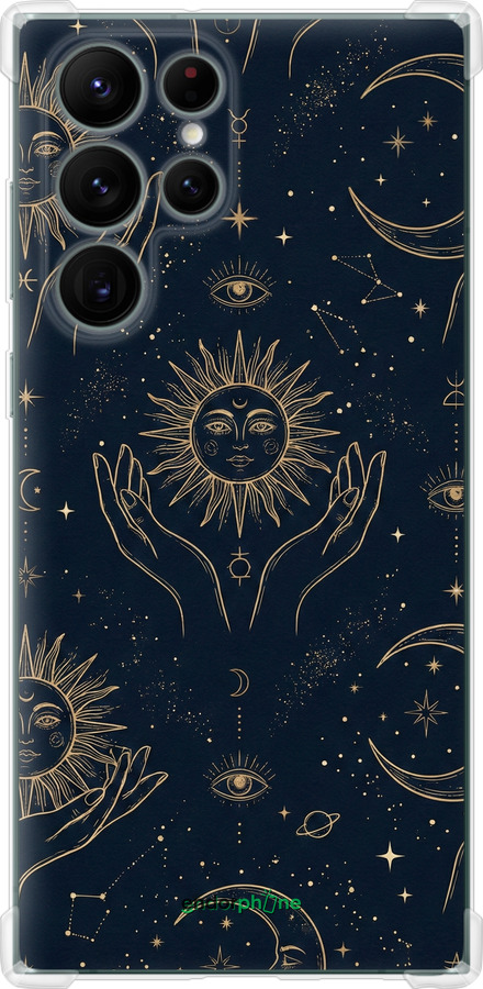 Силикон с усиленными углами чехол Celestial Harmony: Sun & Moon Gold Mystic Pattern для Samsung Galaxy S22 Ultra - 6778sp-2500 изображение 