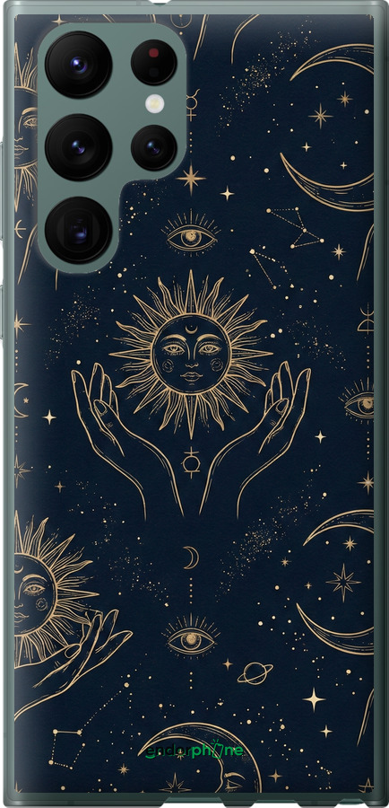 Силиконовый чехол Celestial Harmony: Sun & Moon Gold Mystic Pattern для Samsung Galaxy S22 Ultra - 6778u-2500 изображение 