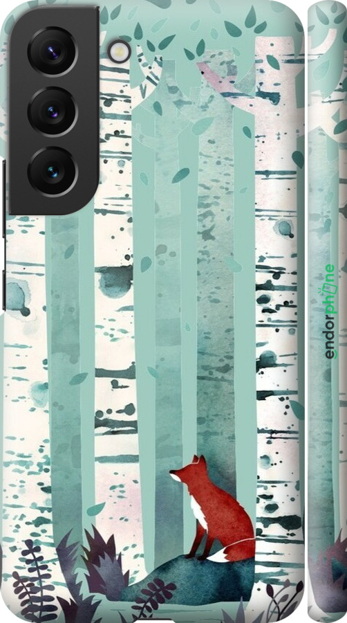 3D пластиковый матовый чехол Лис в зелёном лесу для Samsung Galaxy S22 - 6547m-2494 изображение 