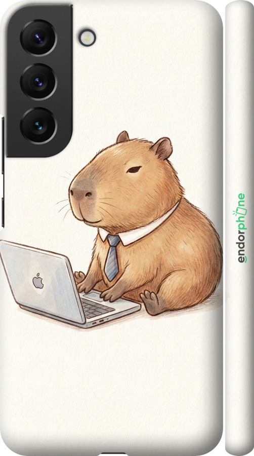 3D пластиковий матовий чехол Funny Capybara CEO Working для Samsung Galaxy S22 - 6777m-2494 изображение 