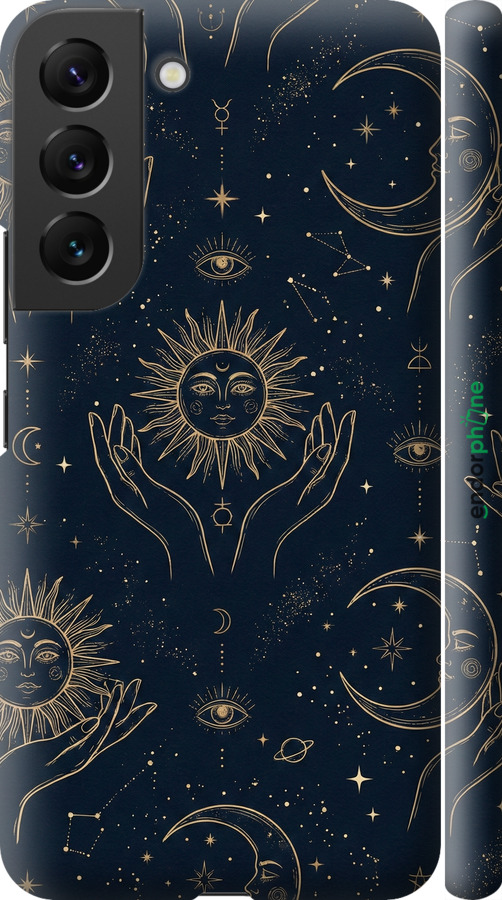3D пластиковий матовий чехол Celestial Harmony: Sun & Moon Gold Mystic Pattern для Samsung Galaxy S22 - 6778m-2494 изображение 