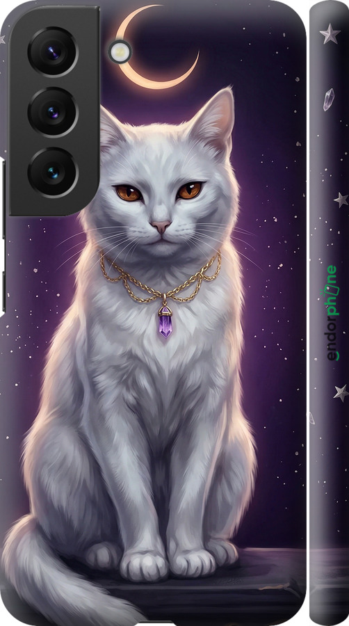 3D пластиковий матовий чехол Mystic White Cat Gothic Dark Purple Gold для Samsung Galaxy S22 - 6805m-2494 изображение 
