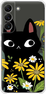 Силикон с усиленными углами чехол Черный кот с цветами для Samsung Galaxy S22 - 6448sp-2494 изображение 