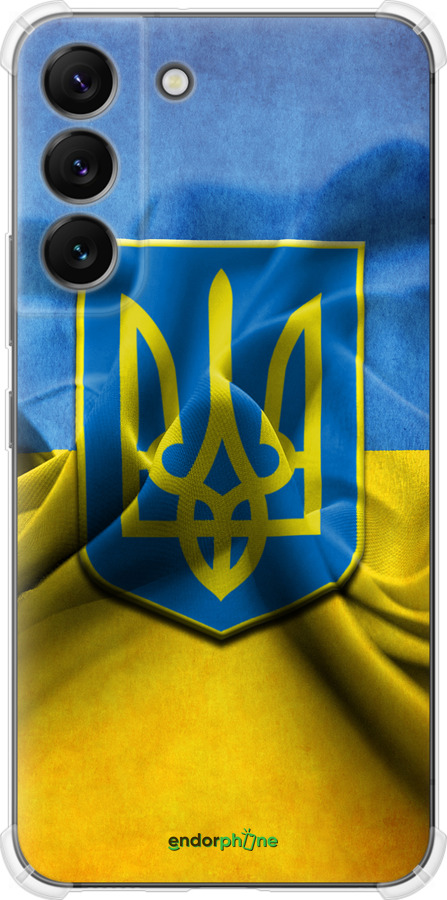 

Силіконовий протиударний с посиленими кутами чохол "Прапор та герб України" для Samsung Galaxy S22, Блакитний